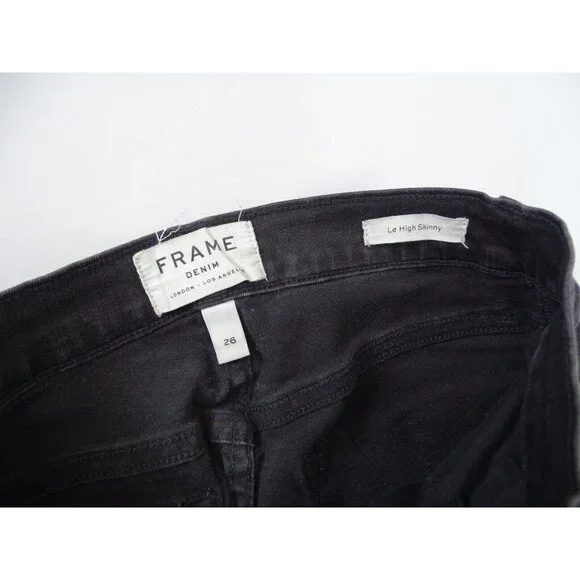 Frame Denim Le High Skinny Jeans Sz‎ 26 Asymmetrical Fringe Hems Jagged Whittier - Picture 5 of 9